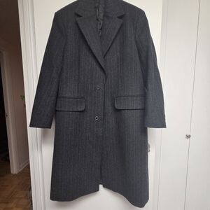 Zara Long Oversize Pinstripe Polyester Jacket Size M 40R